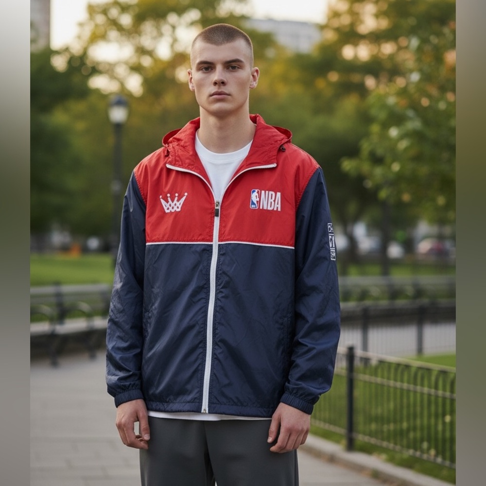 NBA Red and Navy warm up Windbreaker Jacket size M